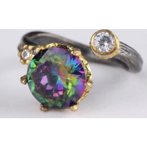 Handmade Womens Topaz Gemstone Ring, Woman 925 Silver Ring, Adjustable mystic topaz Ring, Silver Handmade Ring