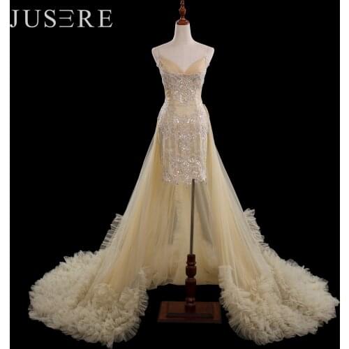 JUSERE Robe de soiree evening dress party gown Sequins haute couture Spaghetti Strap Green dress in stock 2020