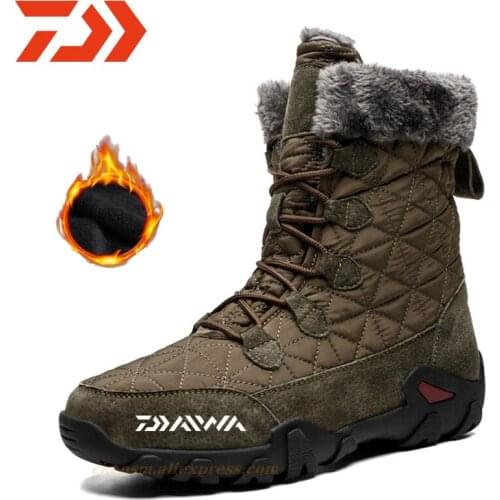 DAIWA Winter Snow Boots Men Hikking Waterproof Shoes with Fur Plush Warm Fishing Boots Outdoor Footwear Comfortable Casual Shoe