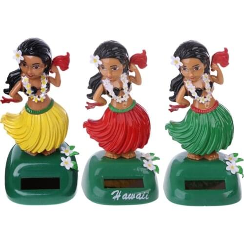 1PC Car Ornaments Hawaii Girl Hula Shaking Head Toy Solar Powered Auto Interior