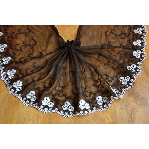 15Yards Black Mesh Floral Pattern Embroidery Fabric High Quality Lace Trim For Garments Wedding Dress 22cm Wide