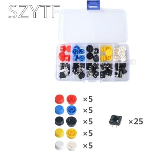 25PCS Tact switch button round with button cap button Micro switch 12*12*7.3MM boxed