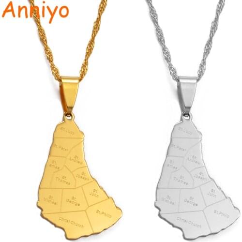 Anniyo Map of the Barbados Island With City Name Pendant Necklaces Gold Color Maps Jewelry Gifts #043521