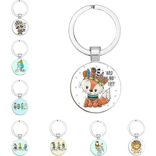 New 25mm Handmade Cartoon Zebra Giraffe Tiger Bicycle Keychain, Lion Bear Owl Fox Feathers, Boys And Girls Children’S Holiday Fa