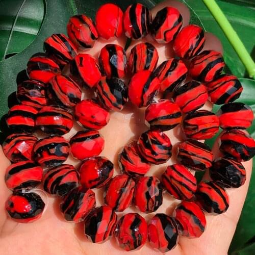 12mm Faceted Rondelle Murano Red Black Stripe Lampwork Crystal Glass Beads For Jewelry Making Diy Bracelet Women Accessories