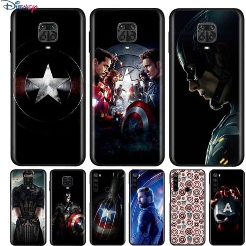 Black Silicone Cover Captain America Marvel For Xiaomi Redmi Note 10 10S 9 9S Pro Max 9T 8T 8 7 6 5 Pro 5A Phone Case