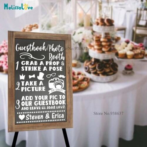 Guest Book Photo Booth Customized Name Cute Design Wedding Reception Sign Welcome Board Sticker Decal B880