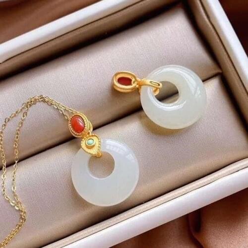 Natural Hetian Jade S925 Sterling Silver round Jade Pendant Silver Pendant Safeness Ring Jade Necklace Princess Buckle to Give M