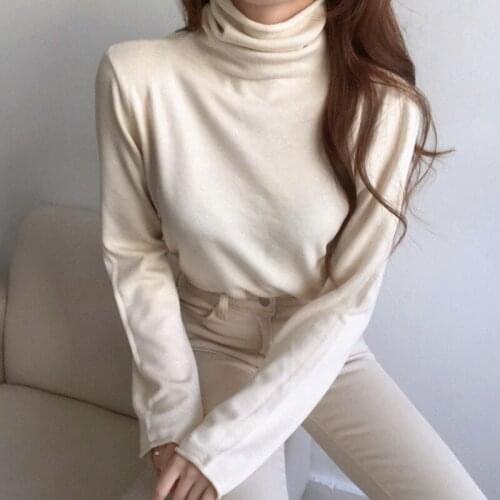 Korea Chic Autumn and Winter Simple and Versatile High-Neck Pullover Solid Color Slim Fit Long-Sleeved Warm Knit Sweater Women