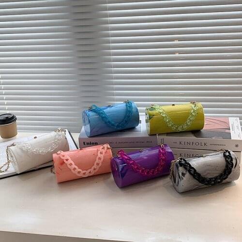 Colorful Marbling Acrylic Box Fashion Women Shoulder Bag Dinner Makeup Bag Chain Cylindrical Evening Handbags Designer Purses