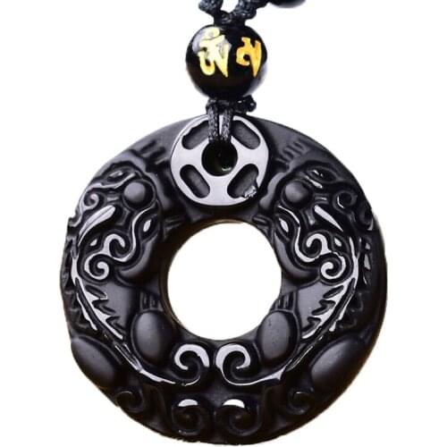 Donuts Pendant saint Mens Necklace Pendant Natural Obsidian money Divine Beast Pendant Bring Wealth to Women crystal Jewelry