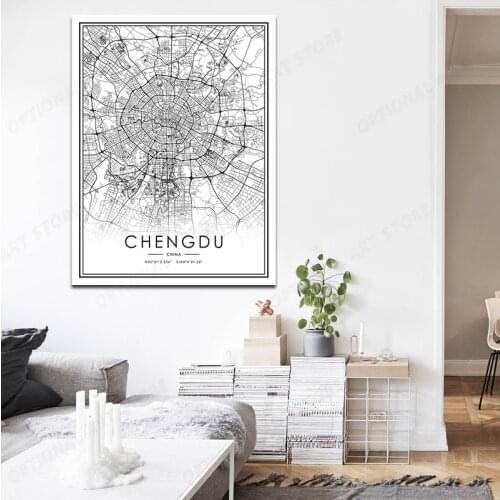 Wall Art Canvas Painting CHENGDU Map Posters And Prints Pictures For Living Room Decor