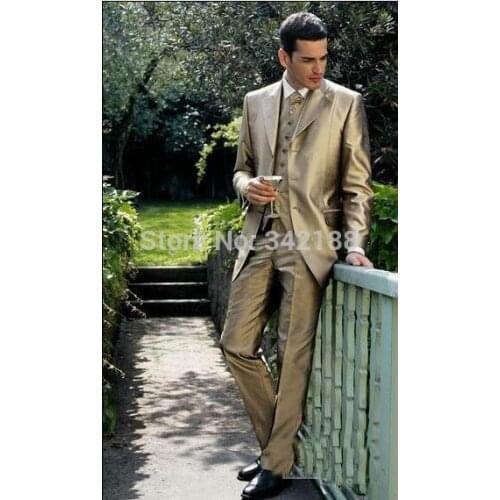 New Style Three Buttons Men Wedding/Prom Clothing Groom Tuxedos Satin Fabric Wear Bridegroom Suit (Clothes+Pants+Tie+Vest)weddin