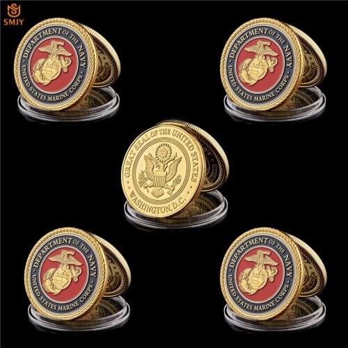 5Pcs USA Marine Corps US Military Navy Gold Challenge Commemorative Coin Value