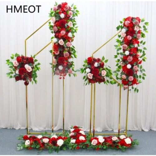 Gold-Plated Wedding Arch Props Shelf Wrought Iron Screen Square Frame Wedding Backdrop Decor Road Lead Artificial Flower Stand
