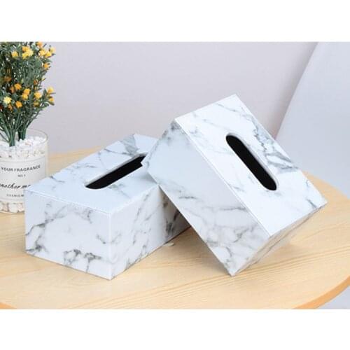 Rectangular Marble PU Leather Facial Tissue Box Cover Napkin Holder Paper Towel Dispenser Container for Home Office Car Decor