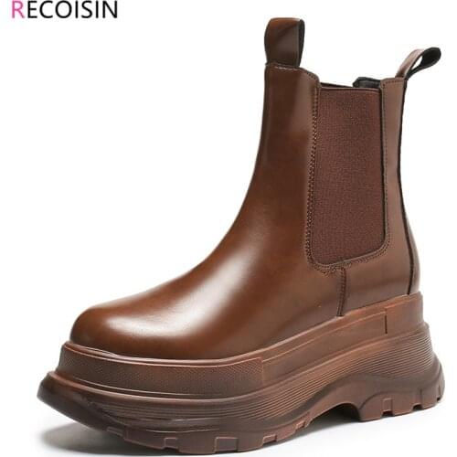 RECOISIN 2020 Winter Boots Women Platform Chunky Sneakers Shoes Short Luxury Ankle Boots Thick Heel Brand Designer Ladies Boots