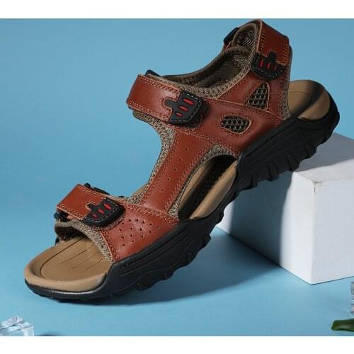 Brand Classic Mens Sandals Summer Genuine Leather Sandals Men Outdoor Casual Lightweight Sandal Fashion Men Sneakers Size 38-46