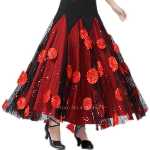 Modern Flamenco Skirt Women Spanish Design Two Floors Shinning Patchwork Mesh Flowers Female Professional Competition Maxi Dress