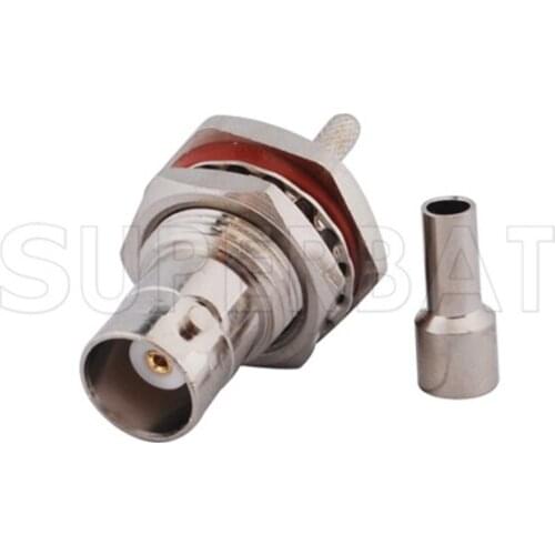 Superbat 10pcs BNC Crimp Jack Straight Bulkhead With O-ring Connector for Cable RG179,RG174,RG316,LMR100