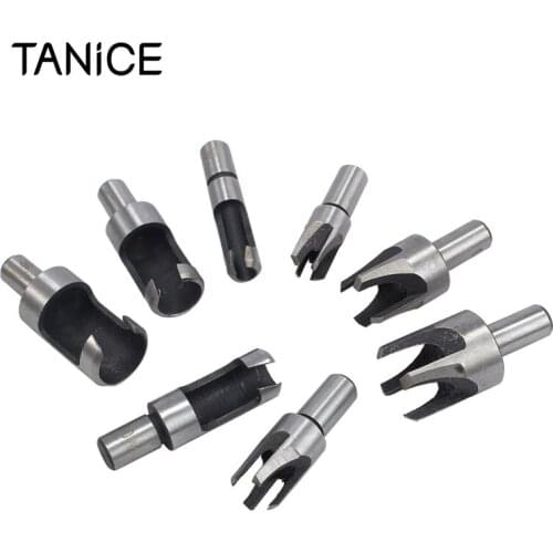 TANiCE 8Pcs Drill Bits Round Cutters and Angular Cutters Carbon Steel Wood Plug Hole Cutter Set With 10mm Shanks Woodwork Tool