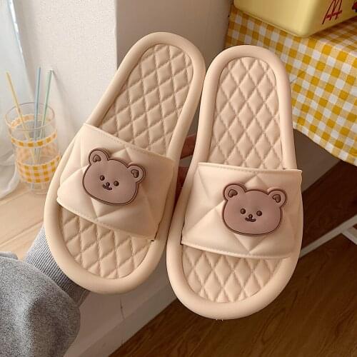 Slippers Womens Summer 2021 Cute Cartoon Bear Girls Slippers Non-slip Soft Sole Comfortable Womens Shoes