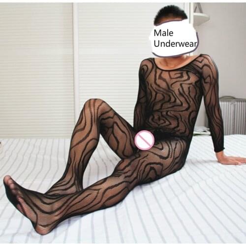 High-stretch Pantyhose Mens Underwear Fishnet Bodystockings Sexy Open Crotch Nightgown Long Sleeve Fetish Lingerie Dropshipping