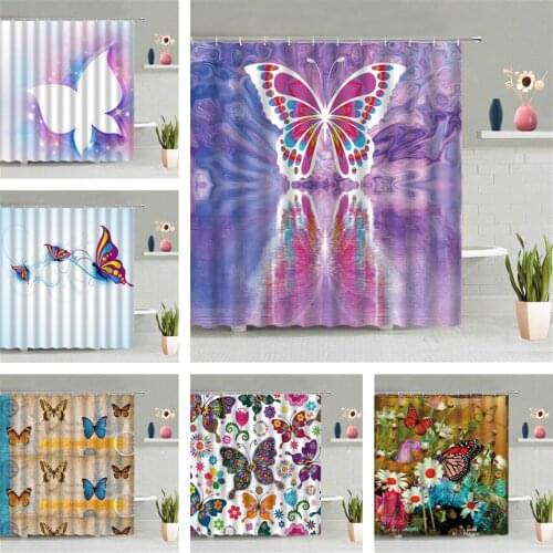 Dazzle Colour Butterfly Shower Curtain Colourful Flower 3D Printed Bathroom Waterproof Wall Hanging Curtains Screen Decor Set