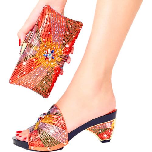 2021 new Italian design Africa Nigeria high heel flat heel party dinner diamond wedding hand held bag dinner bag womens shoes b