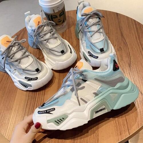 Womens shoes autumn 2020 new versatile breathable mesh student laced platform sports shoes casual running shoes