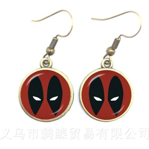 Deadpool Earrings For Women 16mm Round Glass Dome Handmade Fashion Drop Earrings Gift For Cartoon Lover