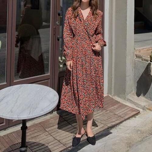 2020 Spring Autumn Women Dress Red Bohemian Ladies V-Neck Ladies Vestidos Print Long Sleeve Dress Plus Size 4XL Robe KE700