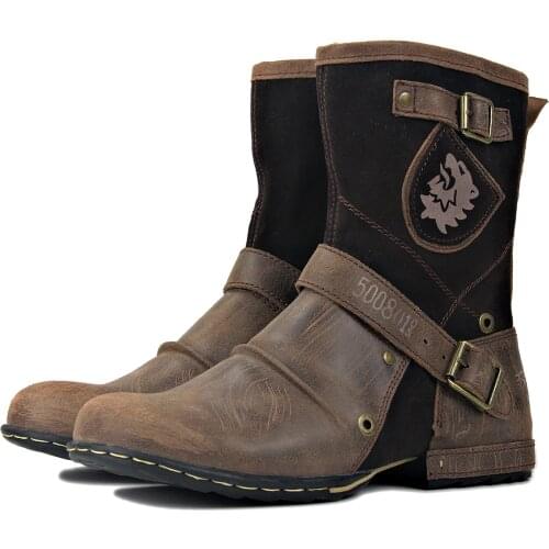 2020 spring autumn Western Boots Genuine Leather Mens Motorcycle Boots Ankle Boots Casual shoes 5008-1-H-D1 Light Brown color