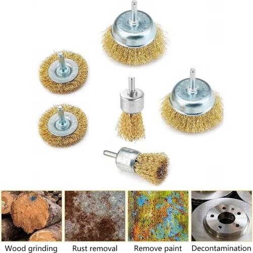6pcs/Set 6mm Wire Brush For Drill Attachment Brass Coated Polishing Brushes Industry Tools Accessories Newly