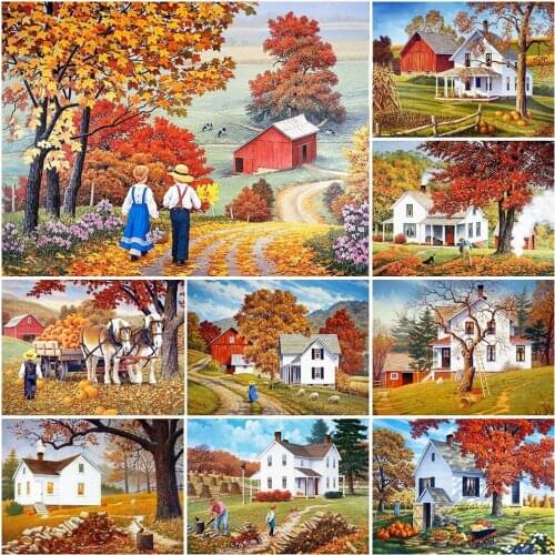 5D DIY Diamond Embroidery Scenery House Full Drill Diamond Painting Autumn Cross Stitch Diamond Mosaic Home Decoration