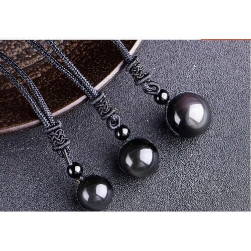 High Quality Unique Natural Black Obsidian Rainbow Eye Beads Ball jewelry Stone Pendant Transfer Lucky Love Jewelry