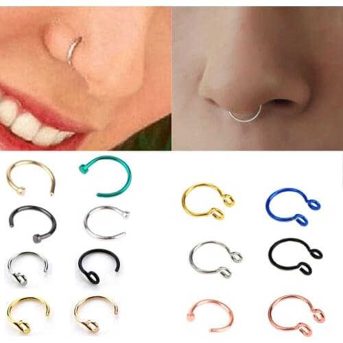 C Shaped Fake Nose Ring Hoop Septum Rings Lip Studs None-Piercing Body Stainless-Steel Jewelry