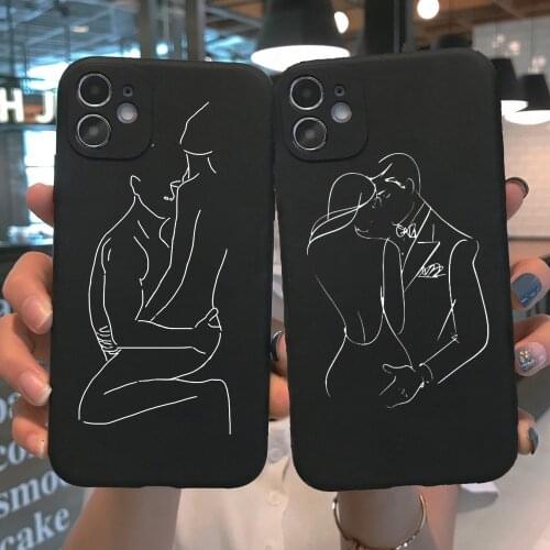 PUNQZY Minimalist Line Sexy Couple Painted Phone Case For iPhone 12 11 Pro Max 8 6 7 Plus X SE 2020 XR XS MAX Black Back Cover