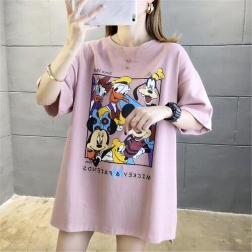 Disney Mickey Donald Duck Print Casual Short-sleeved T-shirt Female Cartoon Tees Tops Soft Oversize Loose T Shirts Women Clothes