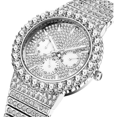 Fashion Mens Watches Big Rainbow Luxury Brand 18k Gold Fashion Wrist Watch Men Top Selling Iced Out Quartz Wristwatch Gift