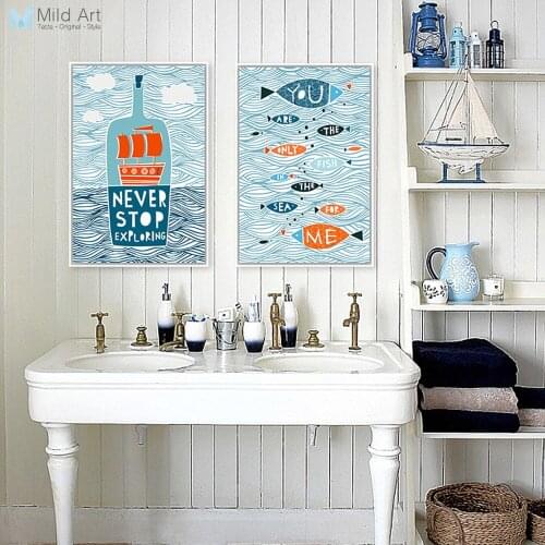 Cartoon Fish Ocean Motivational Typography Quotes Mediterranean Art Print Poster Nautical Wall Picture Canvas Painting Home Deco