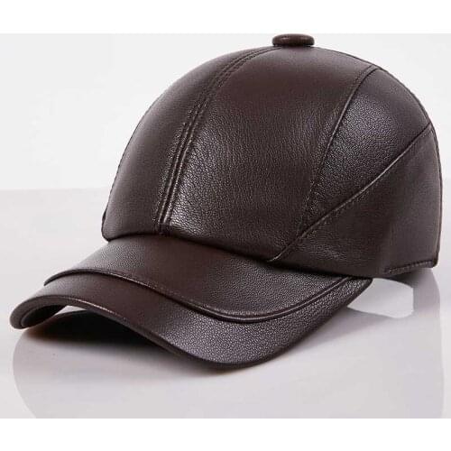 High Quality Genuine Leather Baseball Cap Men Black Sheepskin Hat Snapback Male Adjustable Autumn Winter Real Leather Hats