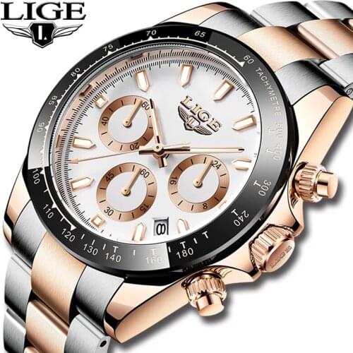 2021 Sport Watches Mens LIGE Top Brand Stainless Steel Waterproof Clocks Men Watch Military Diving Quartz WristWatch Chronograph