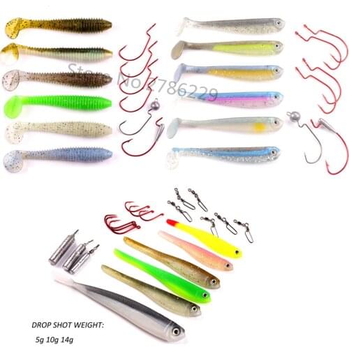 45pcs/lot Drop Shot Rig Fish Kit 45 Inc Soft Shad Minnow Baits Vibra Tail Bait and Jighead Weight Hooks Worm hook For Bass Perch