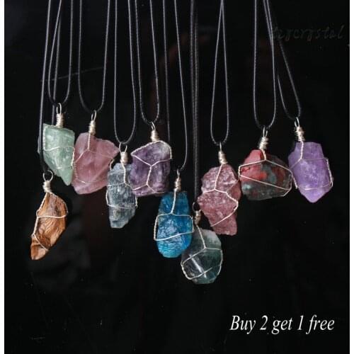 1pc Irregular Rough Gemstone Copper Wire Wrapped Stone Pendant Jewelry