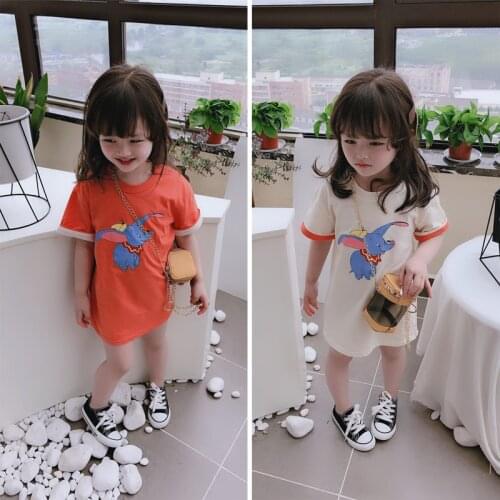 2020 new summer item girl cute print elephant short sleeve dress two colors