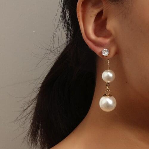 New Pearl Long Drop Earrings Simple Geometric Pearl Retro Vintage Elegant Metal Exquisite French Womens Earrings Jewelry 2021