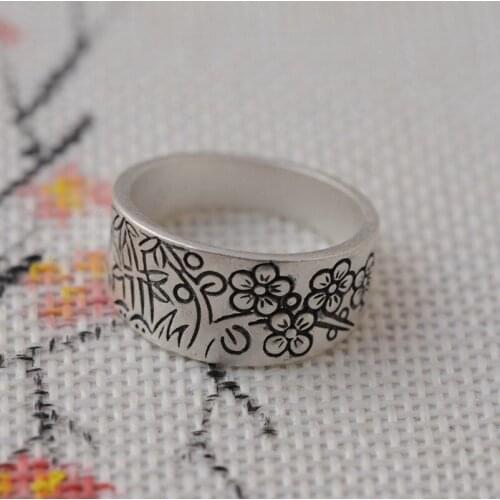 New 2018 Jewelry Line Thai Silver Wholesale S990 Sterling Silver Ring Archaize Matte Process Blooming Flowers