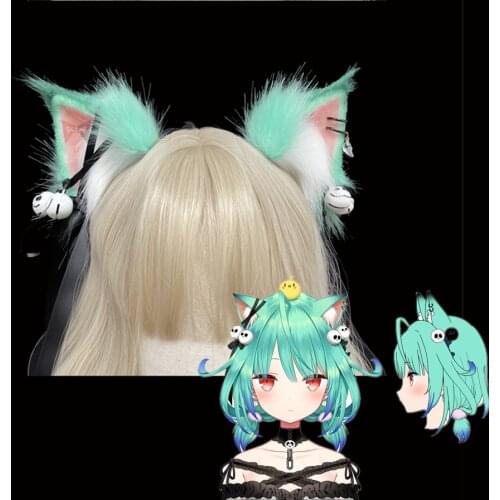 New Halloween Blue Green Cat Ears Hair Hoop Headwear Earrings Hand Made Work For KC Cosplay Party Game Costume Accessories