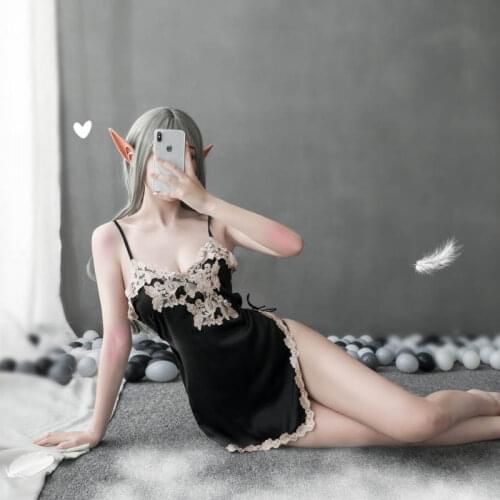 Sexy Lingerie Silk Pajamas Ladies 2020 New Sling Exquisite Embroidery Irregular Skirt V-Neck Short Skirt Thin Bandage Section